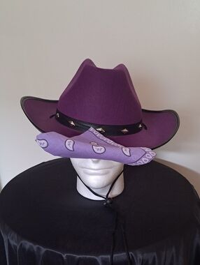 Cosmic Chameleon Purple Western Cowboy Hat with Metal Studs  Bandana Accent